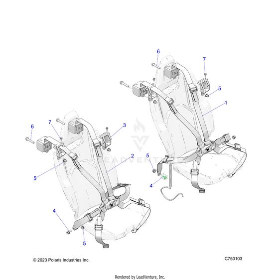 An Image of a Genuine Polaris Parts Schematic Diagram showing the schematic - BODY: SEAT BELT MOUNTING FRONT 6 POINT - 2025 POLARIS RZR PRO R 4 ULTIMATE