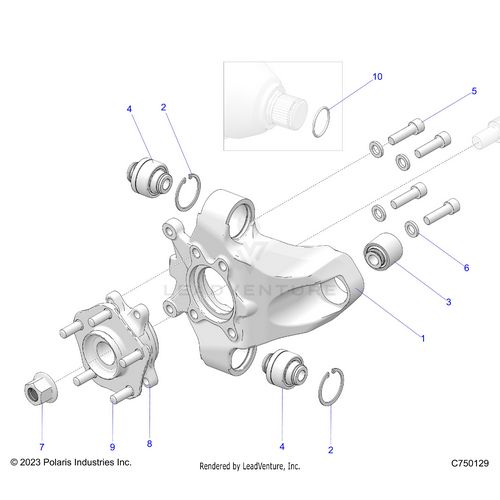 An Image of a Genuine Polaris Parts Schematic Diagram showing the schematic - SUSPENSION: REAR CARRIER AND HUB - 2025 POLARIS RZR PRO S 4 SPORT