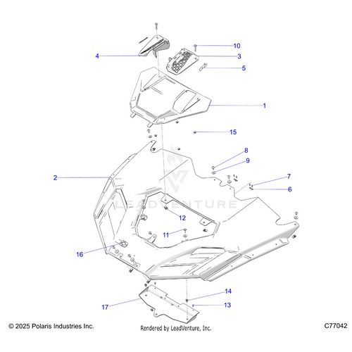 An Image of a Genuine Polaris Parts Schematic Diagram showing the schematic - BODY: HOOD - 2026 POLARIS RZR PRO R RACE H.O.