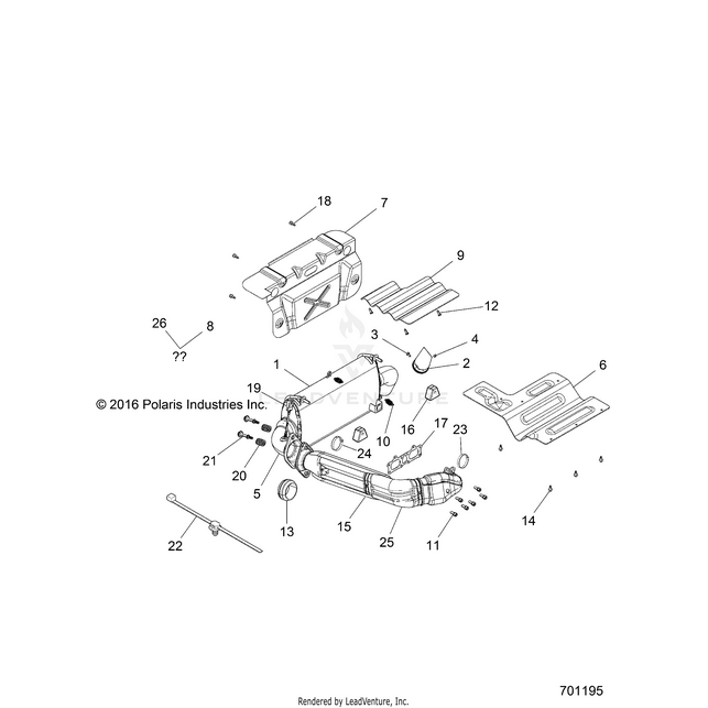 An Image of a Genuine Polaris Parts Schematic Diagram showing the schematic - ENGINE: EXHAUST SYSTEM - 2017 POLARIS RZR XP 1000