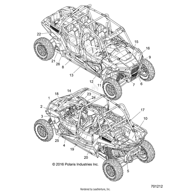 An Image of a Genuine Polaris Parts Schematic Diagram showing the schematic - BODY: DECALS - 2017 POLARIS RZR XP 4 1000