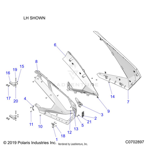 An Image of a Genuine Polaris Parts Schematic Diagram showing the schematic - BODY: DOORS - 2022 POLARIS RZR TURBO R ULTIMATE