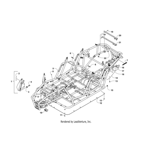 Perspective technical line drawing of the Main Frame Assembly W/ Decals (2015 WC 4) (Inc. 6-7) by Arctic Cat, showing numbered OEM structural components, brackets, and attachment points for assembly or identification.