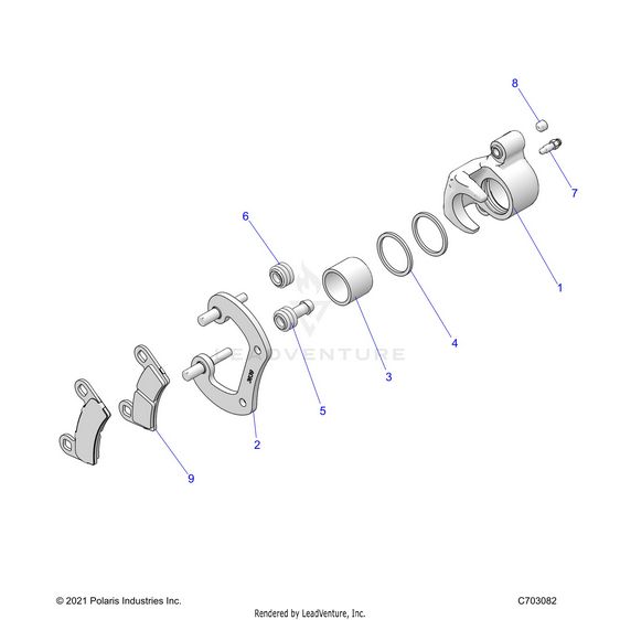 An Image of a Genuine Polaris Parts Schematic Diagram showing the schematic - BRAKES: REAR CALIPER - 2025 POLARIS RZR XP 1000 SPORT