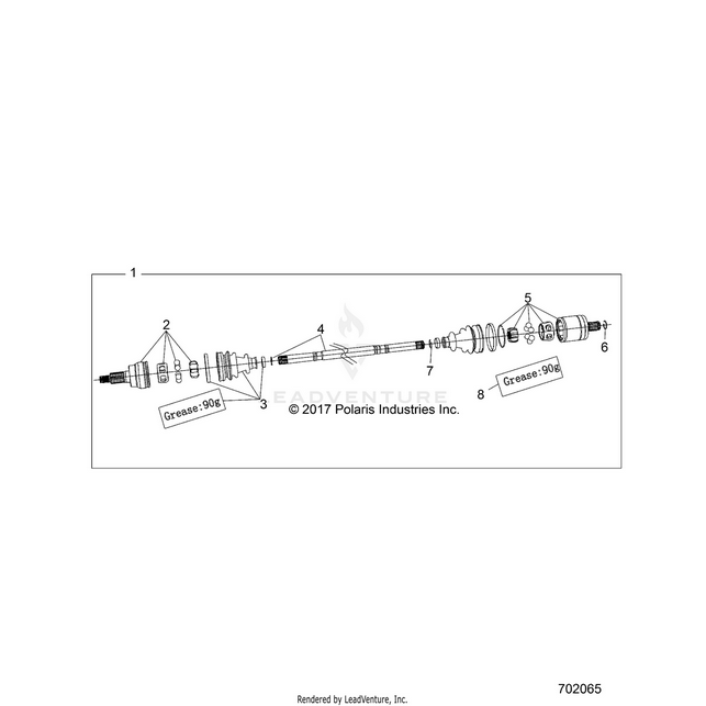 An Image of a Genuine Polaris Parts Schematic Diagram showing the schematic - DRIVE TRAIN: HALF SHAFT FRONT - 2020 POLARIS RZR TRAIL S 900