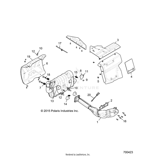 An Image of a Genuine Polaris Parts Schematic Diagram showing the schematic - ENGINE: EXHAUST SYSTEM - 2016 POLARIS RZR S 1000 EPS