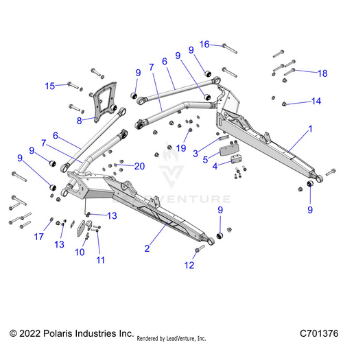 An Image of a Genuine Polaris Parts Schematic Diagram showing the schematic - SUSPENSION: REAR CONTROL ARMS - 2022 POLARIS RZR PRO XP SPORT