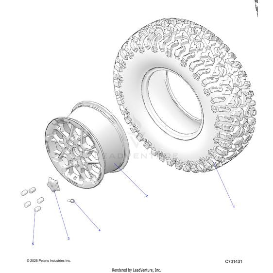 An Image of a Genuine Polaris Parts Schematic Diagram showing the schematic - WHEELS: FRONT/REAR - 2024 POLARIS RZR PRO R ULTIMATE