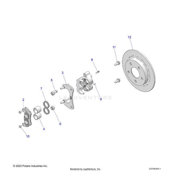 An Image of a Genuine Polaris Parts Schematic Diagram showing the schematic - BRAKES: CALIPER REAR - 2024 POLARIS RZR TURBO R 4 ULTIMATE
