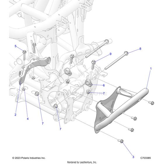 An Image of a Genuine Polaris Parts Schematic Diagram showing the schematic - CHASSIS: FRONT GEARCASE AND BUMPER MOUNTING - 2024 POLARIS RZR PRO R 4 ULTIMATE