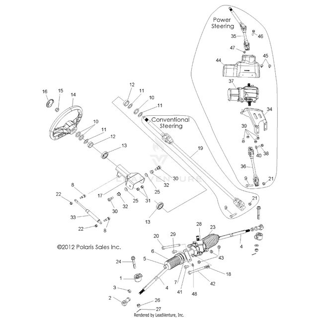 An Image of a Genuine Polaris Parts Schematic Diagram showing the schematic - STEERING: STEERING ASM. - 2015 POLARIS RZR 570