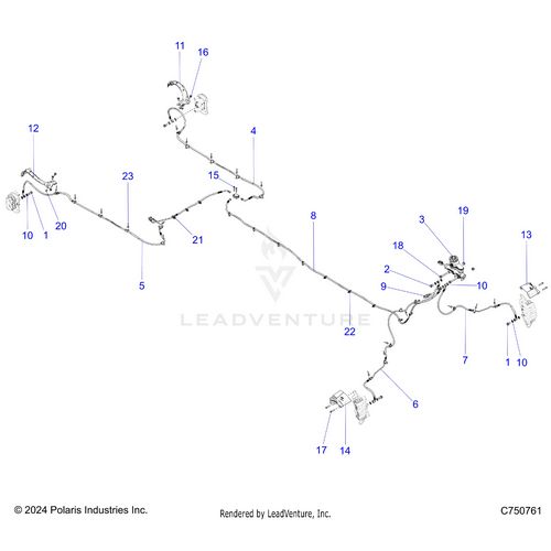 An Image of a Genuine Polaris Parts Schematic Diagram showing the schematic - BRAKES: BRAKE LINES AND MASTER CYLINDER - 2025 POLARIS RZR PRO XP 4 ULTIMATE