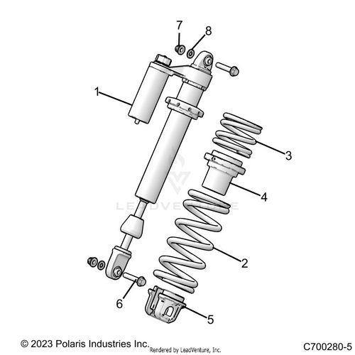 An Image of a Genuine Polaris Parts Schematic Diagram showing the schematic - SUSPENSION: FRONT SHOCK MOUNTING - 2024 POLARIS RZR XP 1000 SPORT
