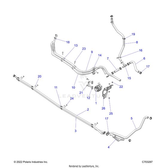 An Image of a Genuine Polaris Parts Schematic Diagram showing the schematic - ENGINE: COOLING ROUTING MANIFOLD - 2023 POLARIS RZR PRO XP 4 ULTIMATE