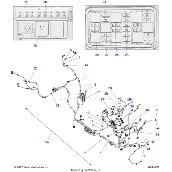 An Image of a Genuine Polaris Parts Schematic Diagram showing the schematic - ELECTRICAL: WIRE HARNESS CHASSIS - 2023 POLARIS RZR PRO R ULTIMATE