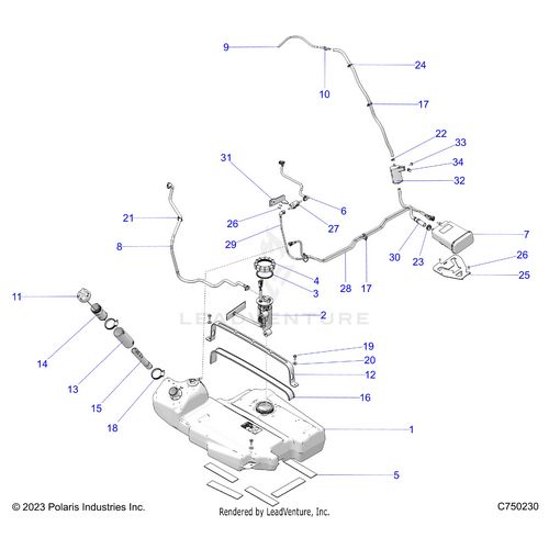 An Image of a Genuine Polaris Parts Schematic Diagram showing the schematic - FUEL: SYSTEM EVAP - 2025 POLARIS RZR PRO R FACTORY ARMORED LE ULTIMATE