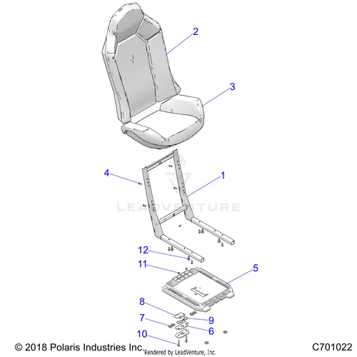 An Image of a Genuine Polaris Parts Schematic Diagram showing the schematic - BODY: SEAT ASM. - 2020 POLARIS RZR TRAIL 900