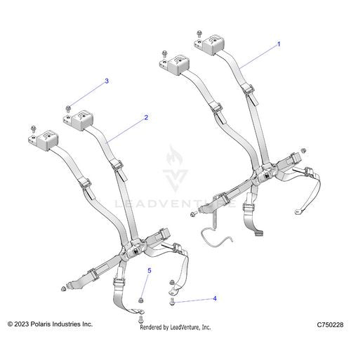 An Image of a Genuine Polaris Parts Schematic Diagram showing the schematic - BODY: SEAT BELT MOUNTING FRONT 2 POINT - 2026 POLARIS RZR PRO R ULTIMATE
