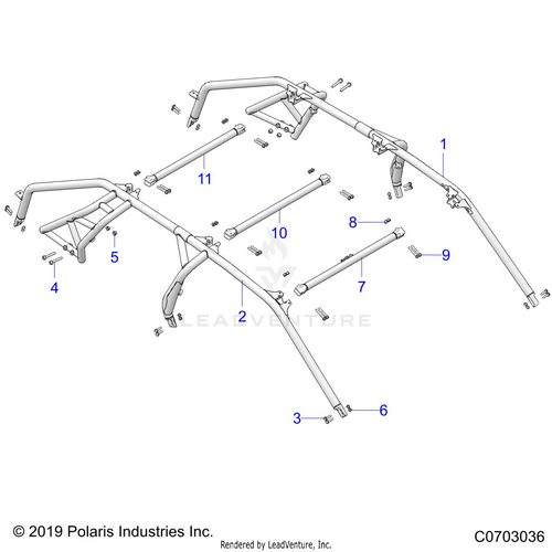 An Image of a Genuine Polaris Parts Schematic Diagram showing the schematic - CHASSIS: CAB FRAME - 2020 POLARIS RZR PRO XP 4