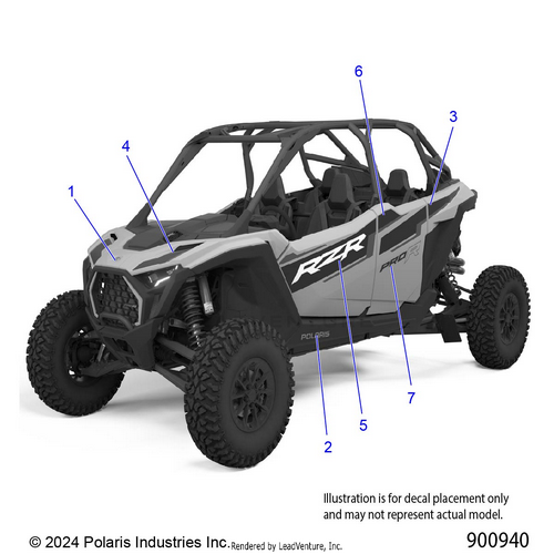 An Image of a Genuine Polaris Parts Schematic Diagram showing the schematic - BODY: DECALS GRAPHIC - 2025 POLARIS RZR PRO R 4 SPORT