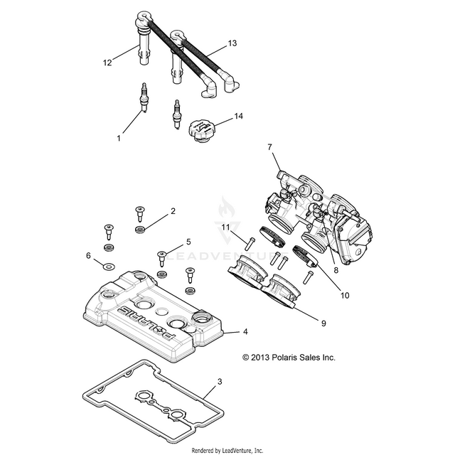 An Image of a Genuine Polaris Parts Schematic Diagram showing the schematic - ENGINE: THROTTLE BODY AND VALVE COVER - 2020 POLARIS RZR XP 1000