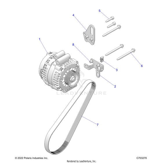 An Image of a Genuine Polaris Parts Schematic Diagram showing the schematic - ENGINE: ALTERNATOR - 2025 POLARIS RZR PRO R SPORT