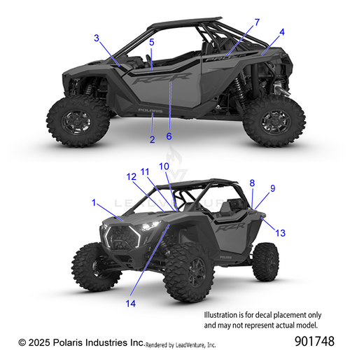 An Image of a Genuine Polaris Parts Schematic Diagram showing the schematic - BODY: DECALS - 2026 POLARIS RZR PRO XP ULTIMATE