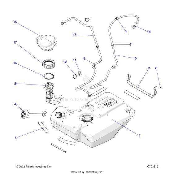 An Image of a Genuine Polaris Parts Schematic Diagram showing the schematic - FUEL: SYSTEM FUEL TANK AND RELATED - 2026 POLARIS RZR 900 TRAIL ULTIMATE