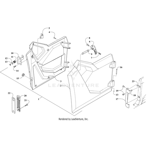 Exploded diagram of an ATV side panel assembly with OEM Arctic Cat parts, including panels, brackets, clips, and the Barrel Screw by Arctic Cat. Numbered callouts show the assembly sequence for Arctic Cat 1423-716.
