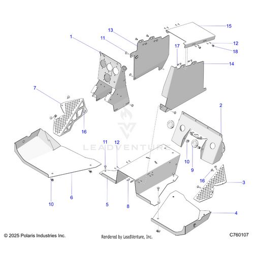 An Image of a Genuine Polaris Parts Schematic Diagram showing the schematic - BODY: CENTER AND FLOOR PANELS - 2026 POLARIS RZR PRO R RACE