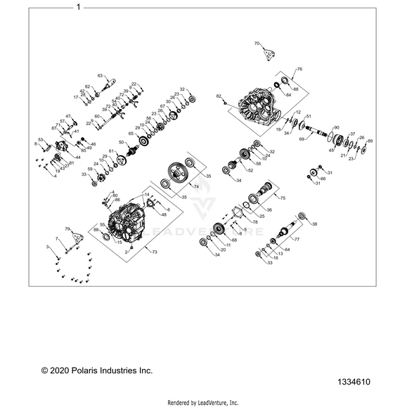 An Image of a Genuine Polaris Parts Schematic Diagram showing the schematic - DRIVE TRAIN: MAIN GEARCASE INTERNALS - 2023 POLARIS RZR PRO XP ULTIMATE