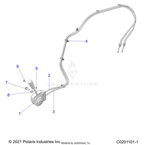 An Image of a Genuine Polaris Parts Schematic Diagram showing the schematic - DRIVE TRAIN: GEAR SELECTOR - 2023 POLARIS RZR 200 EVAP