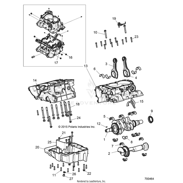An Image of a Genuine Polaris Parts Schematic Diagram showing the schematic - ENGINE: CRANKCASE AND CRANKSHAFT - 2016 POLARIS RZR XP TURBO