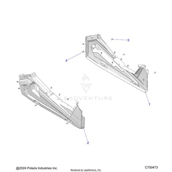 An Image of a Genuine Polaris Parts Schematic Diagram showing the schematic - BODY: ROCKER PANELS - 2025 POLARIS RZR XP 1000 PREMIUM