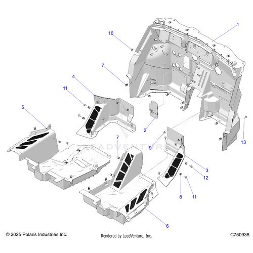 An Image of a Genuine Polaris Parts Schematic Diagram showing the schematic - BODY: FLOOR PANELS FRONT - 2026 POLARIS RZR PRO XP 4 SPORT