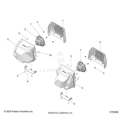 An Image of a Genuine Polaris Parts Schematic Diagram showing the schematic - ELECTRICAL: AUDIO REAR - 2025 POLARIS RZR PRO XP 4 ULTIMATE