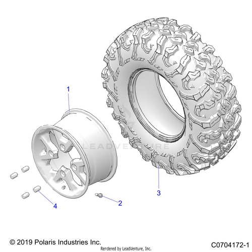 An Image of a Genuine Polaris Parts Schematic Diagram showing the schematic - WHEELS: REAR - 2020 POLARIS RZR PRO XP 4
