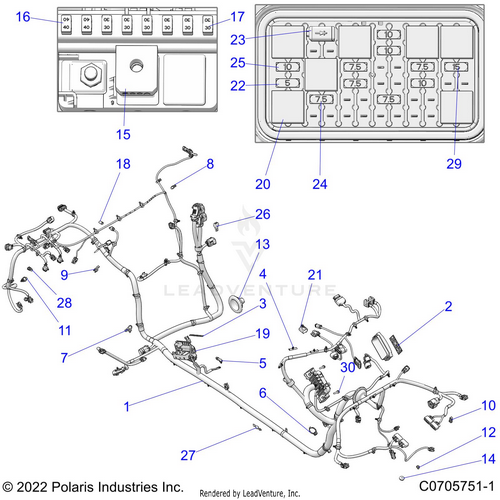 An Image of a Genuine Polaris Parts Schematic Diagram showing the schematic - ELECTRICAL: WIRE HARNESS CHASSIS - 2023 POLARIS RZR PRO XP SPORT