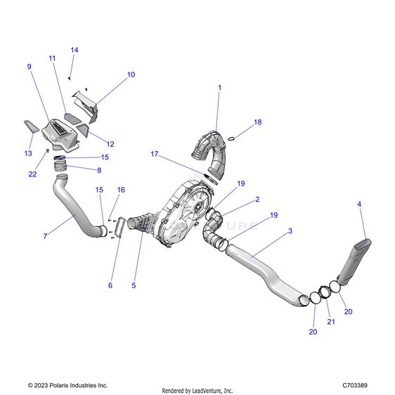 An Image of a Genuine Polaris Parts Schematic Diagram showing the schematic - DRIVE TRAIN: CLUTCH COVER DUCTING - 2024 POLARIS RZR PRO R ULTIMATE