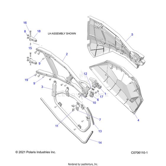 An Image of a Genuine Polaris Parts Schematic Diagram showing the schematic - BODY: DOORS FRONT - 2022 POLARIS RZR XP 1000 HIGH LIFTER