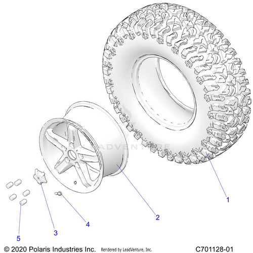 An Image of a Genuine Polaris Parts Schematic Diagram showing the schematic - WHEELS: FRONT/REAR - 2022 POLARIS RZR TURBO R ULTIMATE