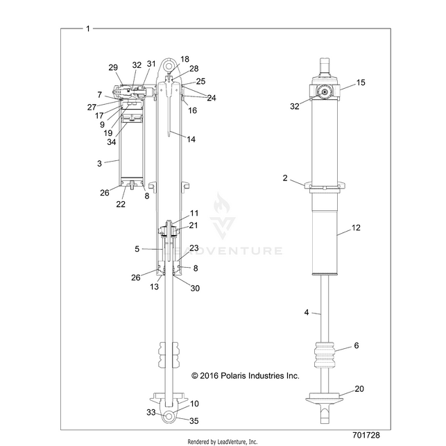 An Image of a Genuine Polaris Parts Schematic Diagram showing the schematic - SUSPENSION: REAR SHOCK INTERNALS - 2017 POLARIS RZR XP 1000