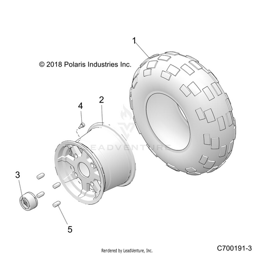 An Image of a Genuine Polaris Parts Schematic Diagram showing the schematic - WHEELS: REAR - 2019 POLARIS RZR 570