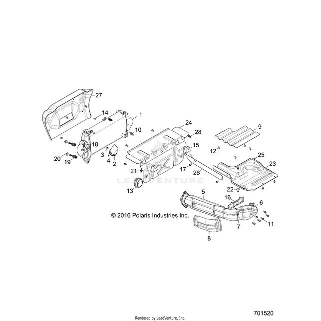 An Image of a Genuine Polaris Parts Schematic Diagram showing the schematic - ENGINE: EXHAUST SYSTEM - 2017 POLARIS RZR XP 1000