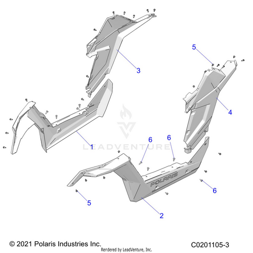 An Image of a Genuine Polaris Parts Schematic Diagram showing the schematic - BODY: ROCKERS - 2023 POLARIS RZR 200 EVAP