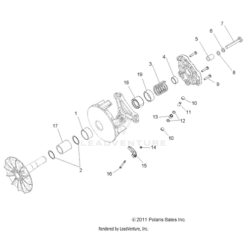 An Image of a Genuine Polaris Parts Schematic Diagram showing the schematic - DRIVE TRAIN: PRIMARY CLUTCH - 2016 POLARIS RZR 570