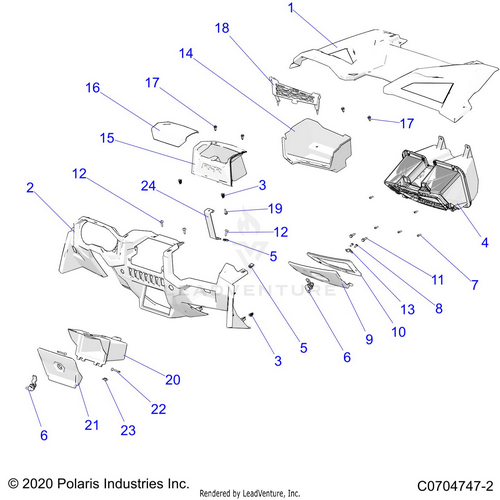 An Image of a Genuine Polaris Parts Schematic Diagram showing the schematic - BODY: DASH AND GLOVEBOX - 2026 POLARIS RZR 900 TRAIL SPORT