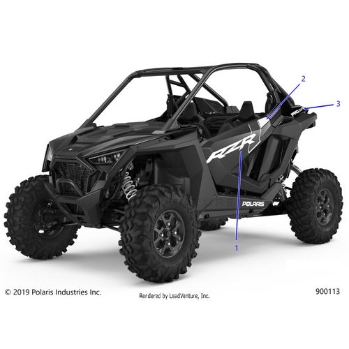 An Image of a Genuine Polaris Parts Schematic Diagram showing the schematic - BODY: DECALS GRAPHICS - 2020 POLARIS RZR PRO XP