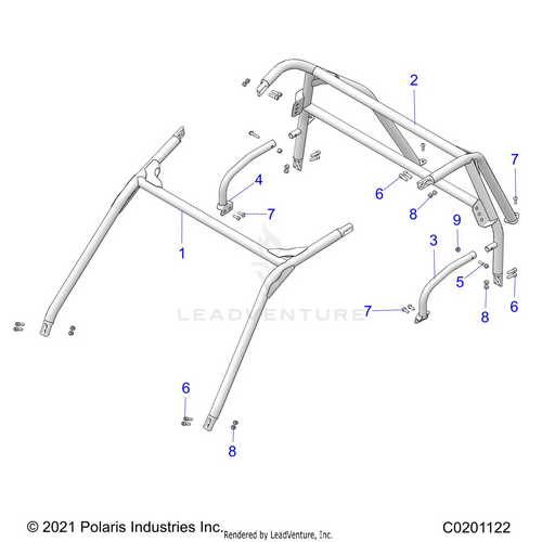 An Image of a Genuine Polaris Parts Schematic Diagram showing the schematic - CHASSIS: CAB FRAME - 2021 POLARIS RZR 200
