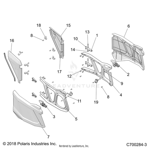 An Image of a Genuine Polaris Parts Schematic Diagram showing the schematic - BODY: DOORS REAR - 2021 POLARIS RZR XP 4 TURBO